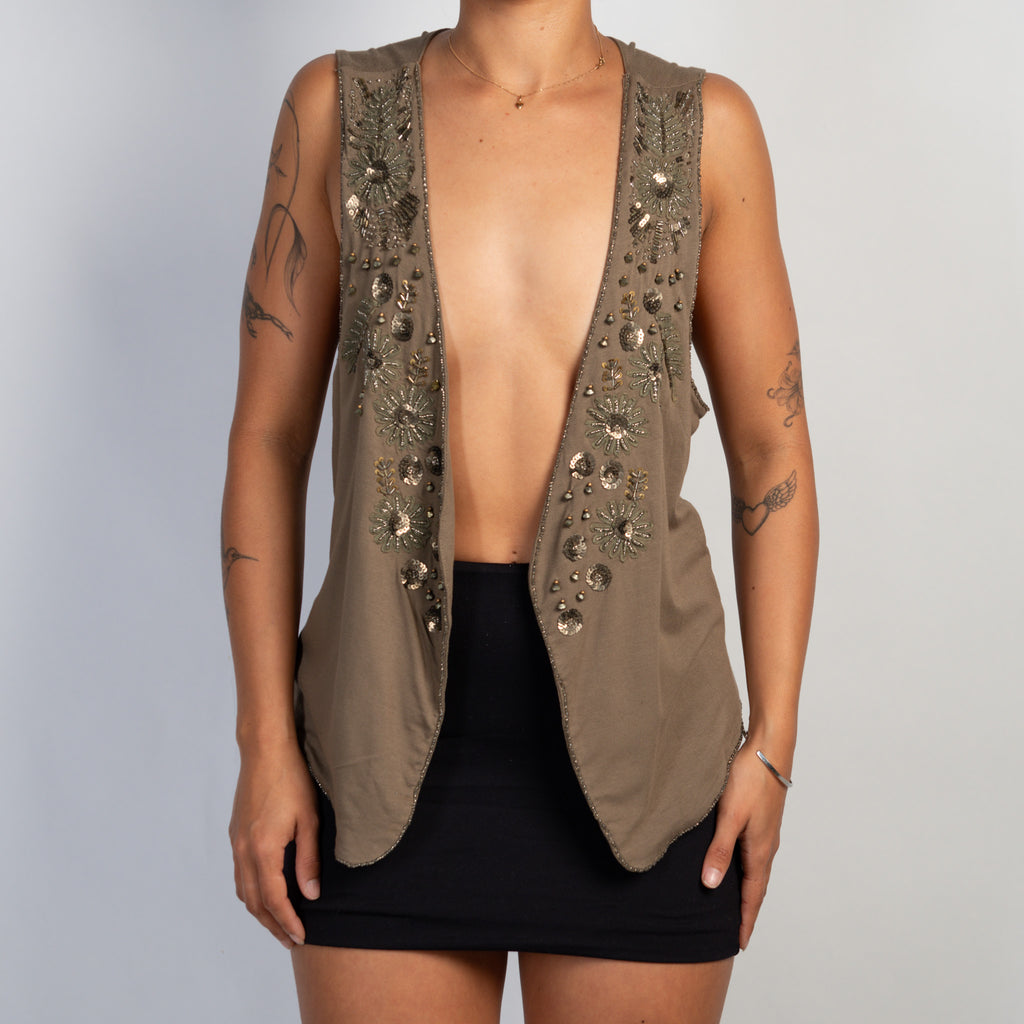 KHAKI BEADED VEST