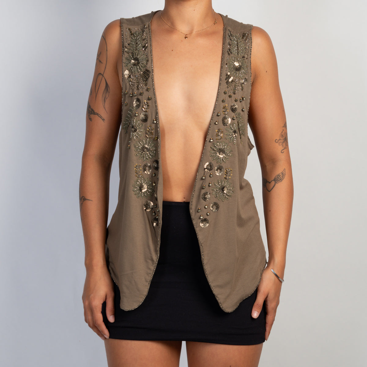 KHAKI BEADED VEST