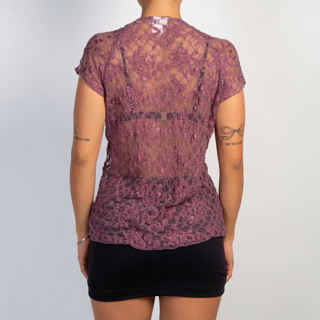 PURPLE LACE TIE TOP