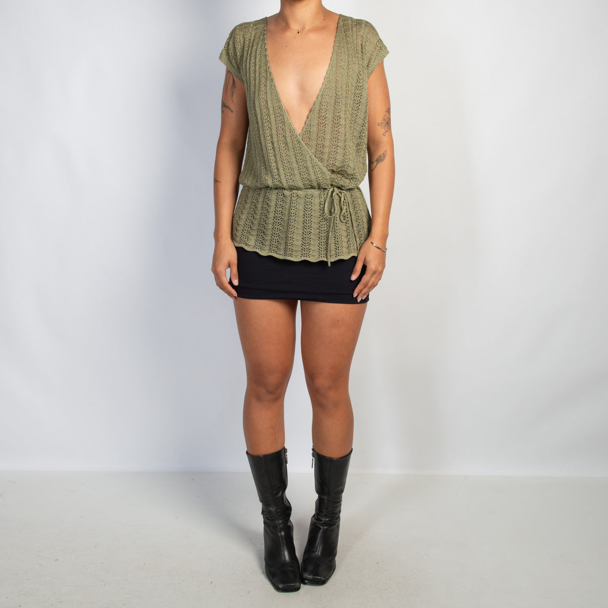GREEN CROCHET KNIT TOP