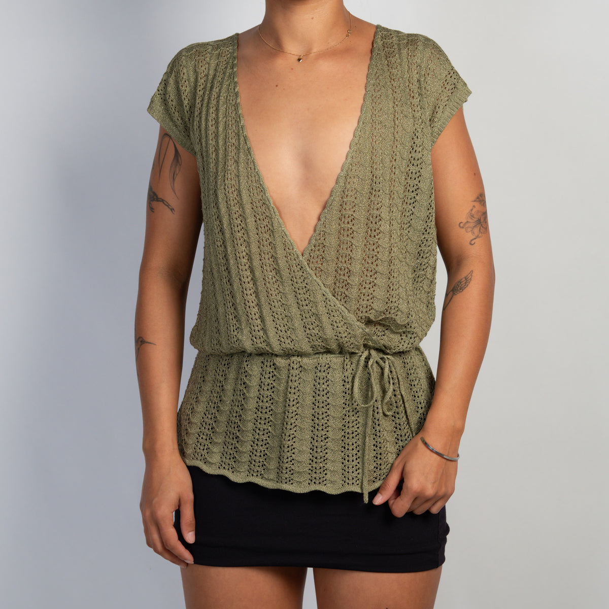 GREEN CROCHET KNIT TOP