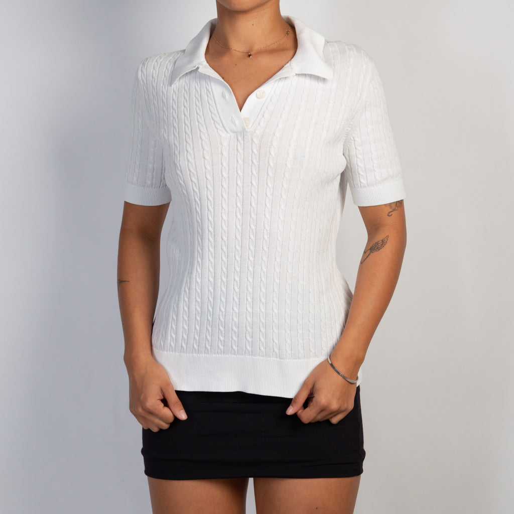 WHITE KNIT POLO SHIRT