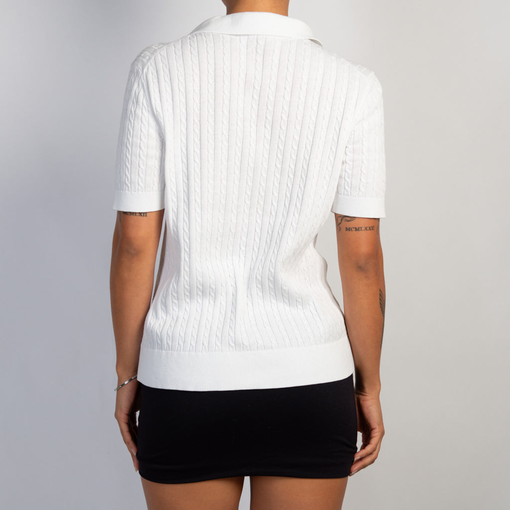 WHITE KNIT POLO SHIRT