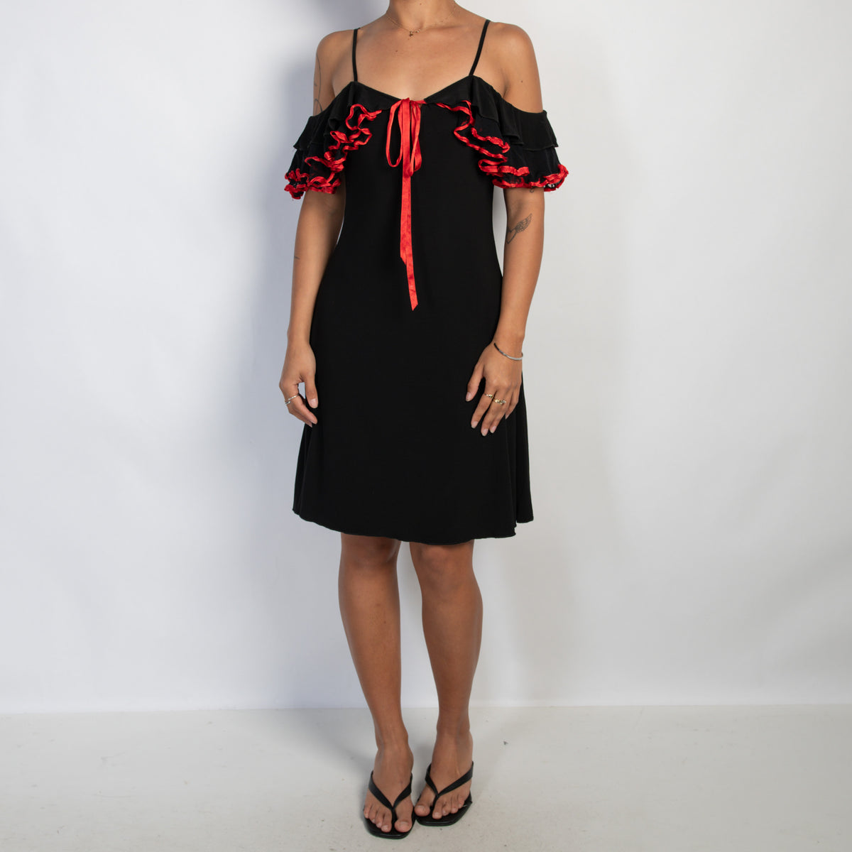RED TRIM SWING DRESS
