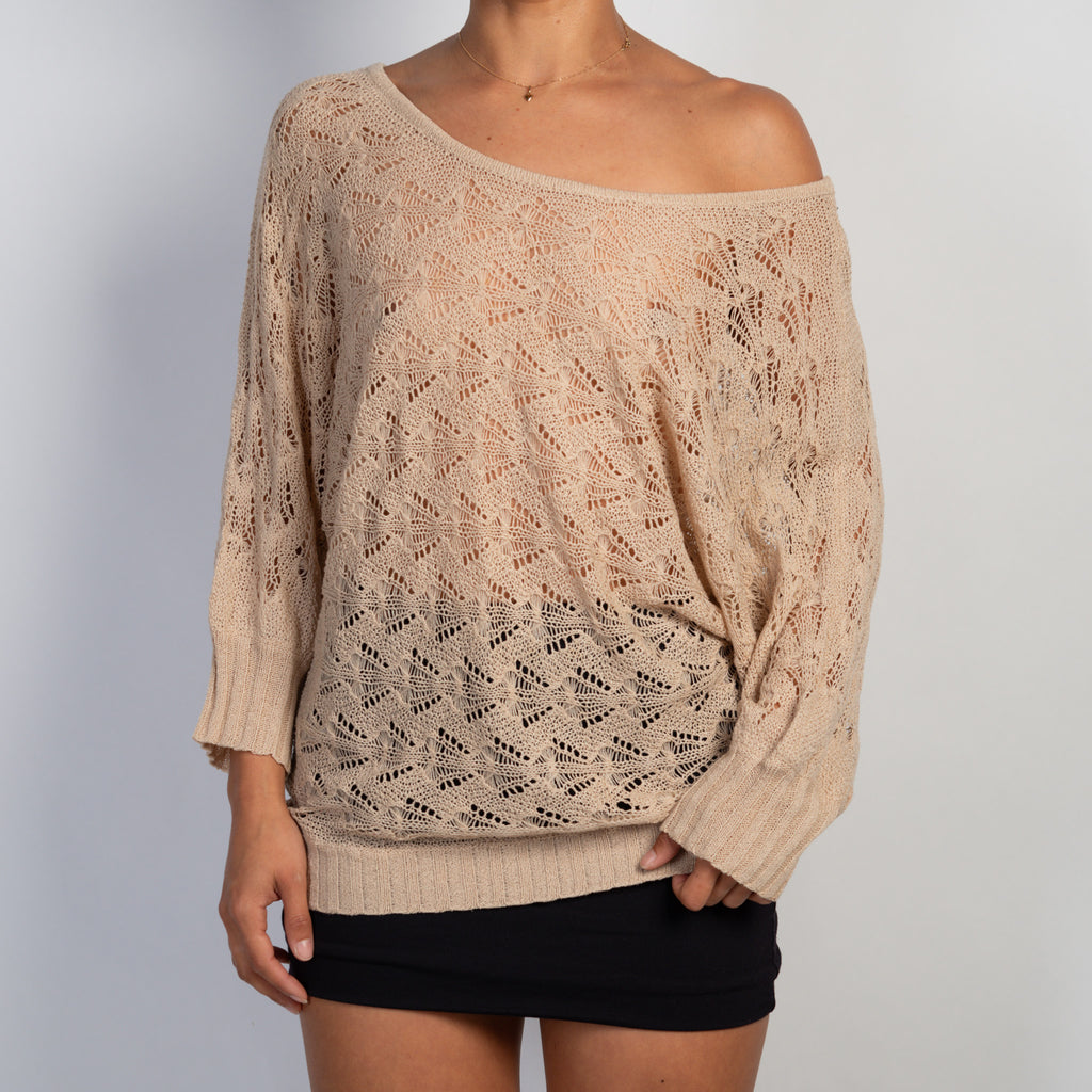 BEIGE NYLON KNIT TOP