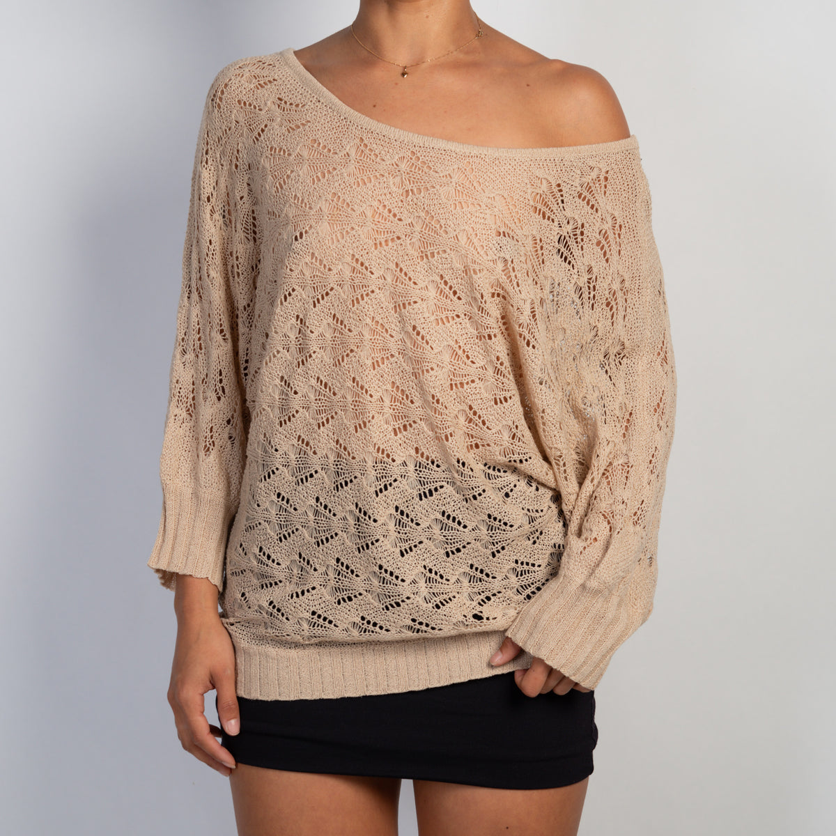 BEIGE NYLON KNIT TOP