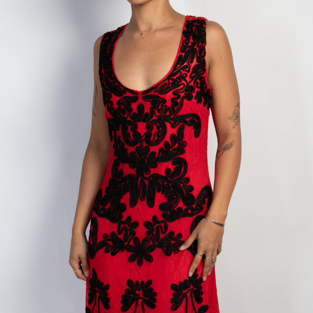 RED LACE MIDI DRESS