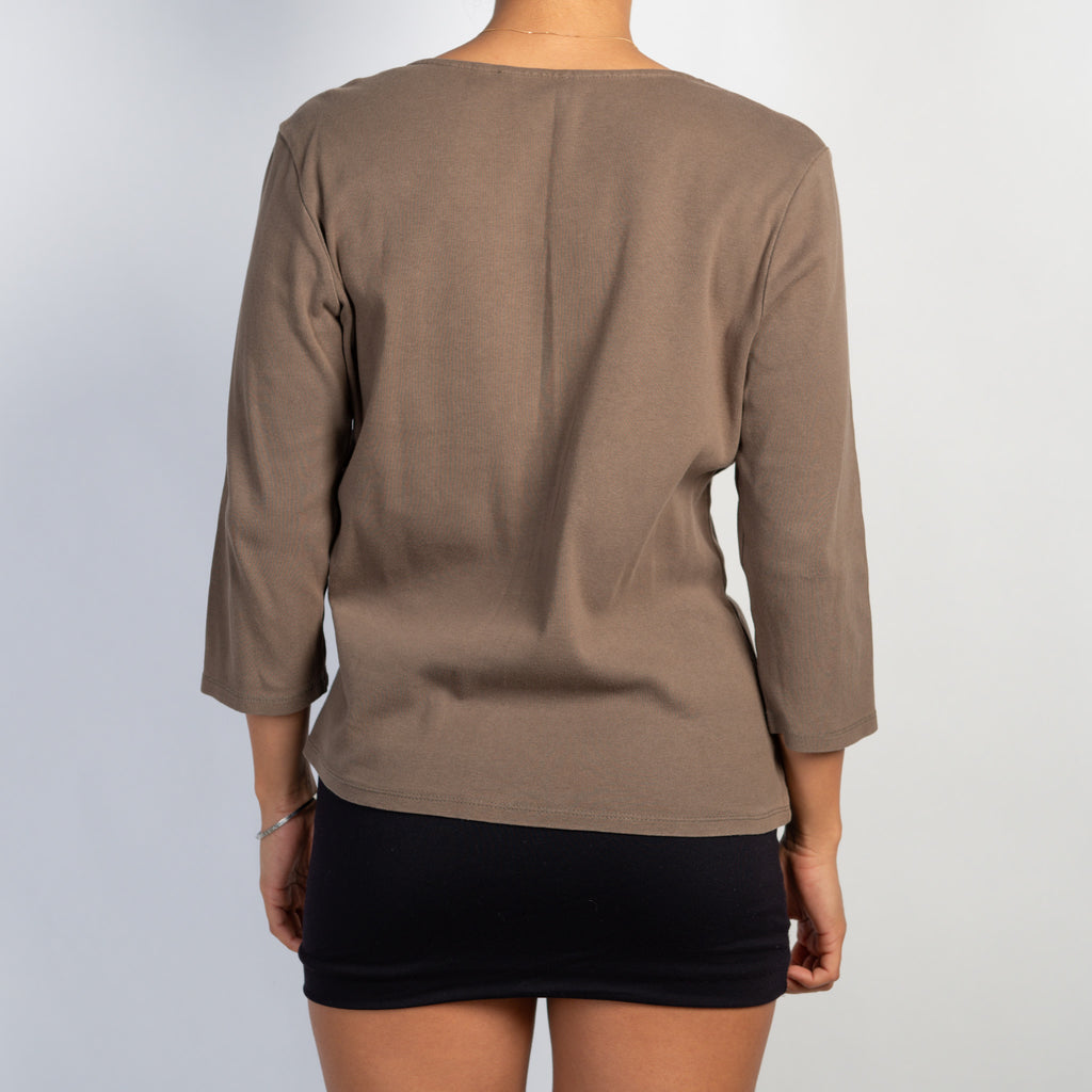 BROWN 3/4 SLEEVE TOP