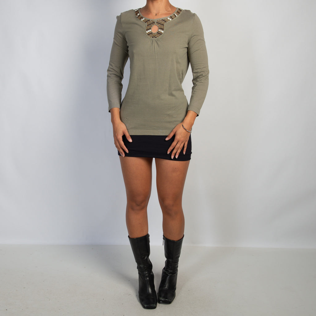 KHAKI 3/4 SLEEVE TOP