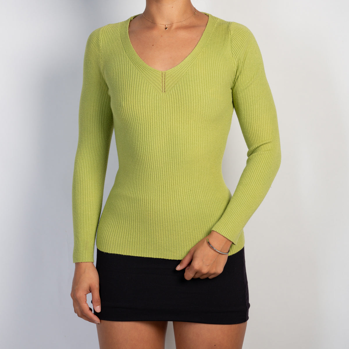 GREEN RIB KNIT TOP
