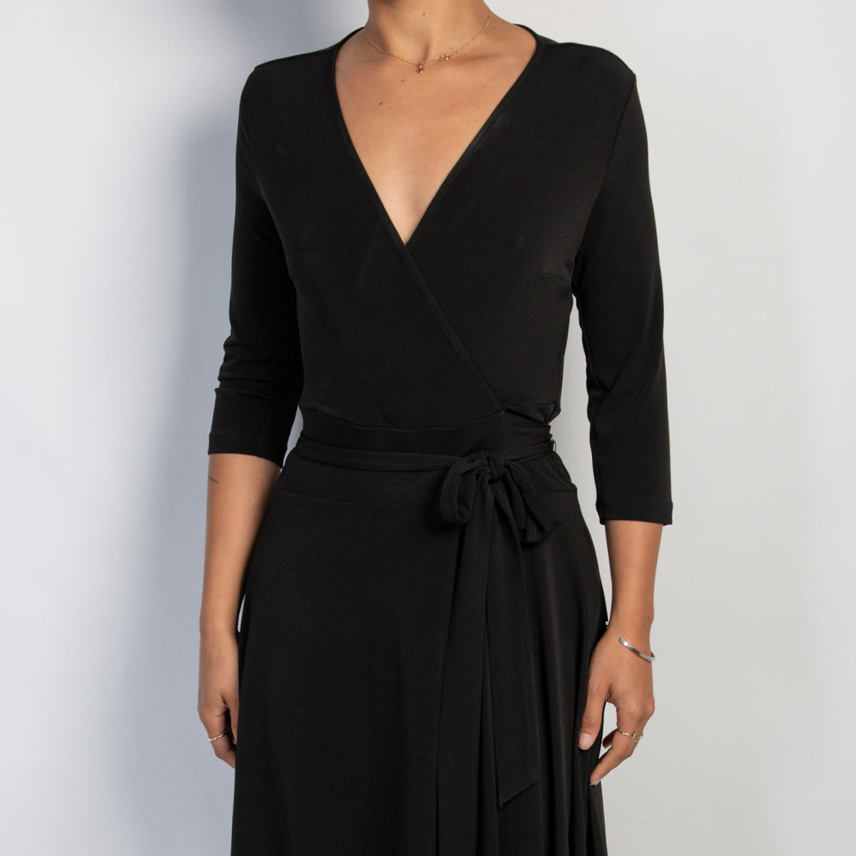 BLACK FAUX WRAP DRESS