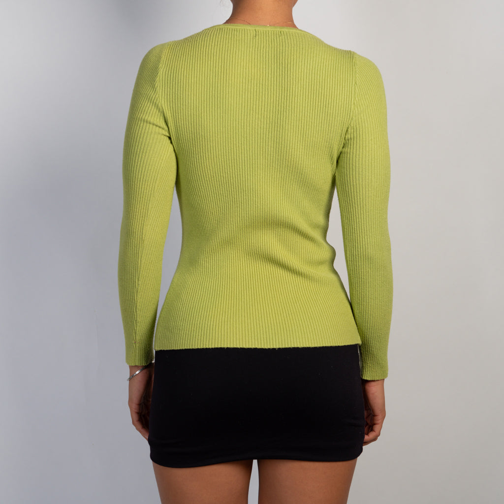 GREEN RIB KNIT TOP