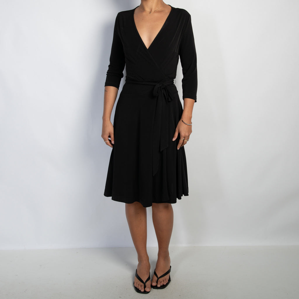BLACK FAUX WRAP DRESS
