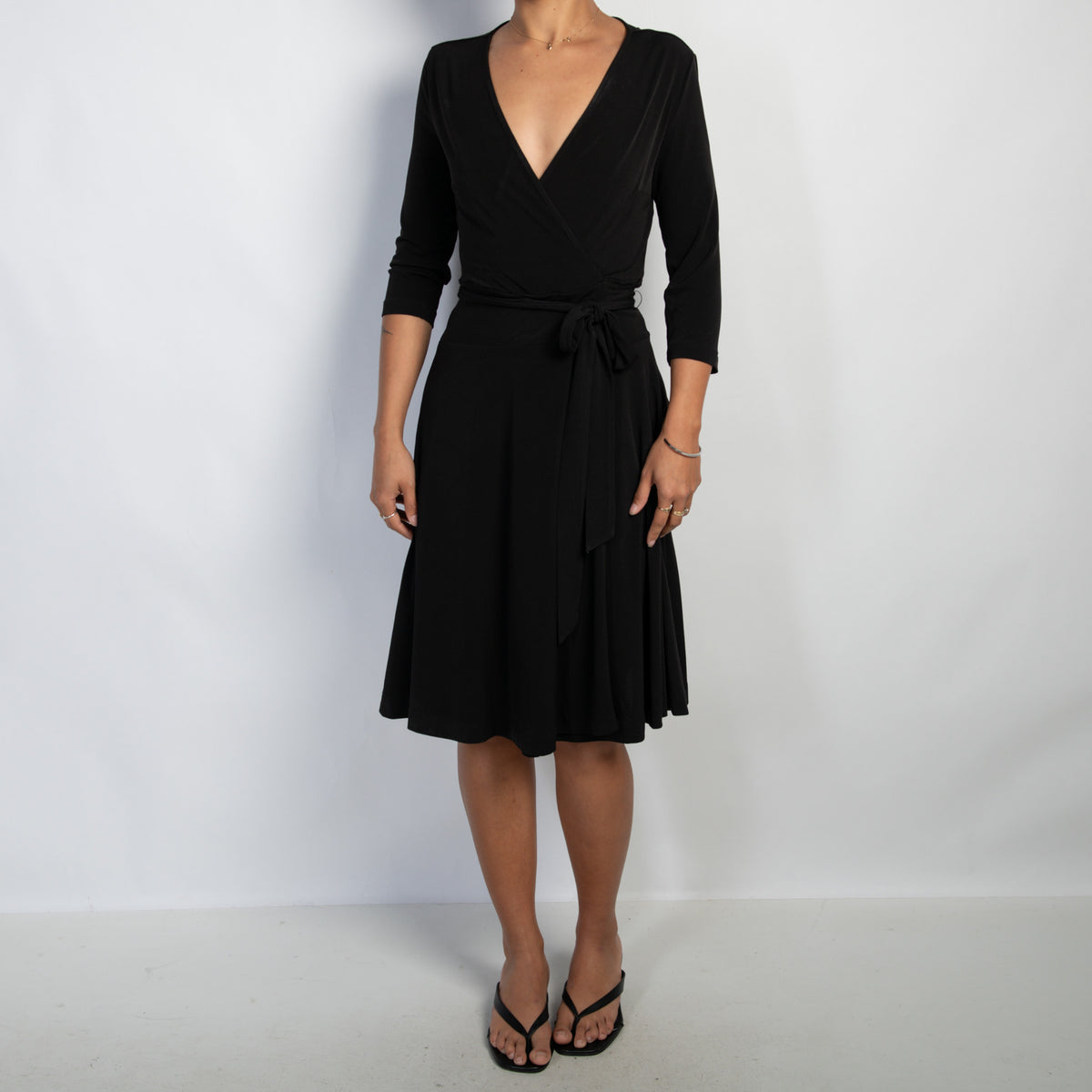 BLACK FAUX WRAP DRESS