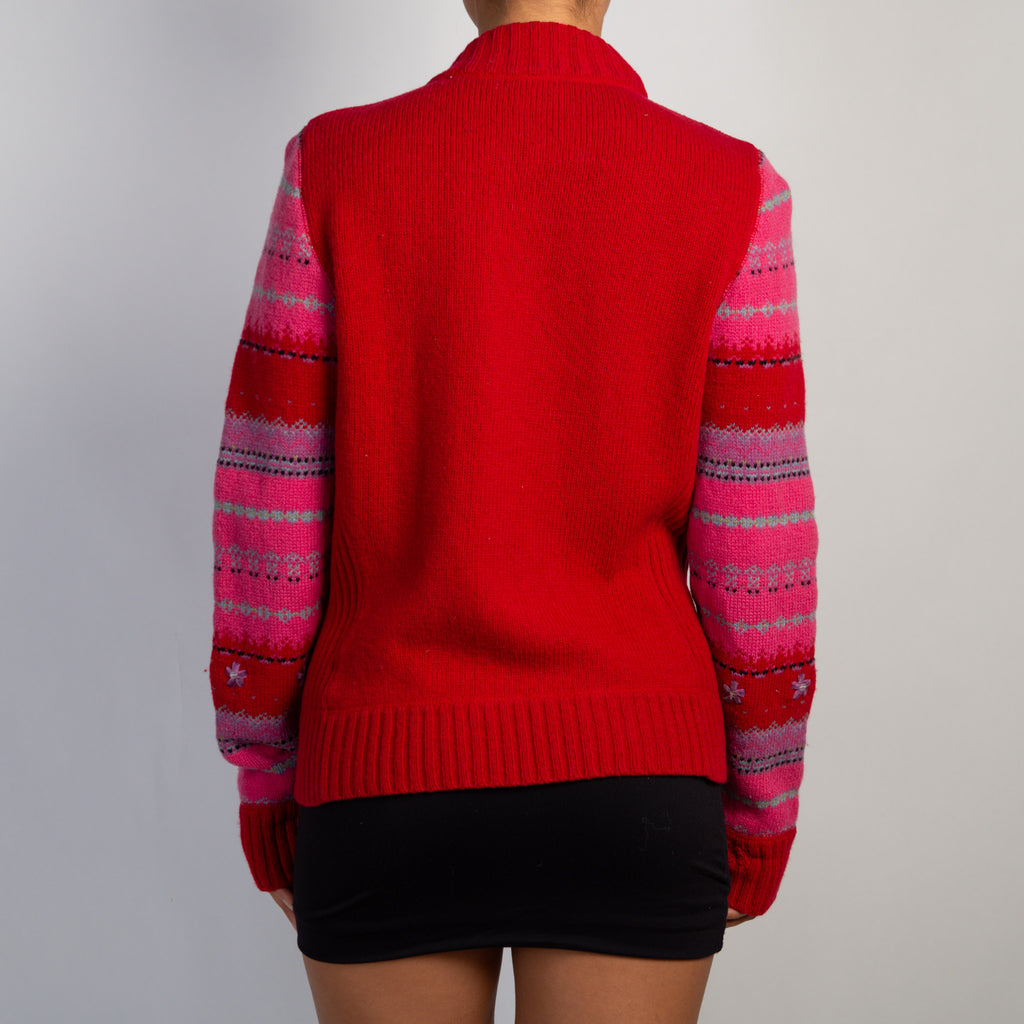 PATTERN KNIT ZIP CARDIGAN