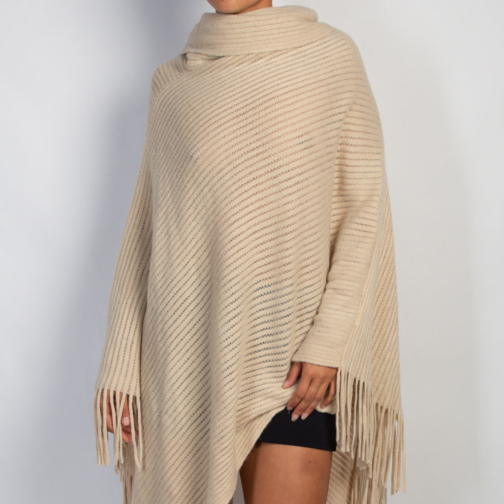 BEIGE KNIT PONCHO