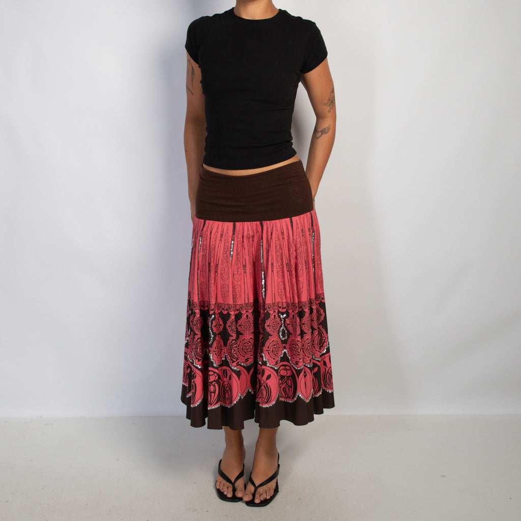 PINK PATTERN MIDI SKIRT