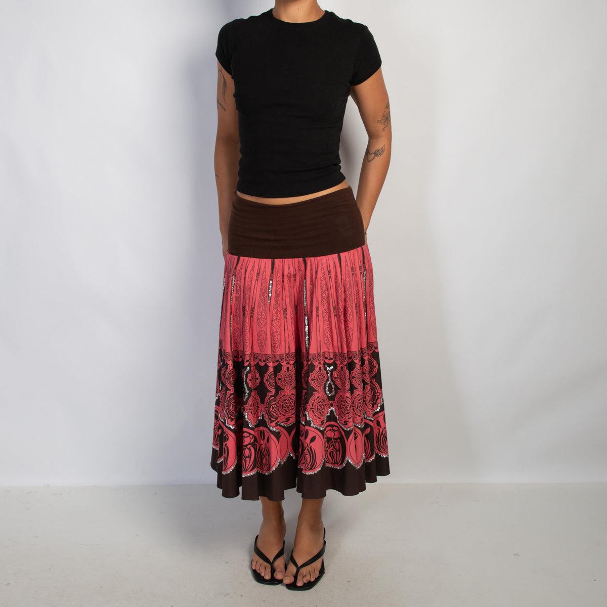 PINK PATTERN MIDI SKIRT
