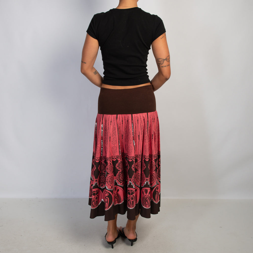 PINK PATTERN MIDI SKIRT