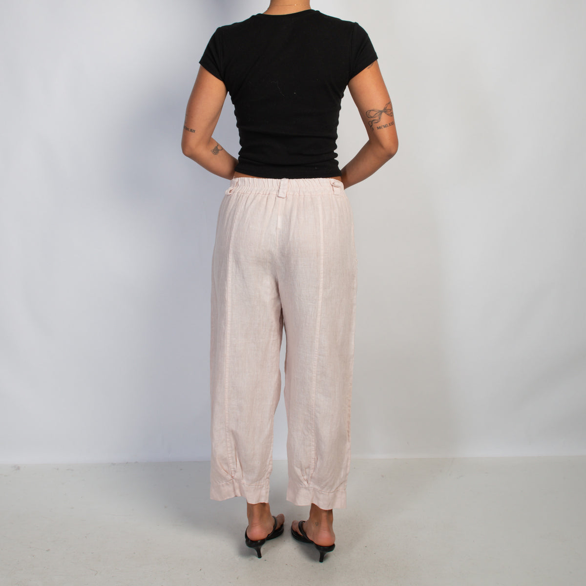 PINK LINEN CROP PANTS
