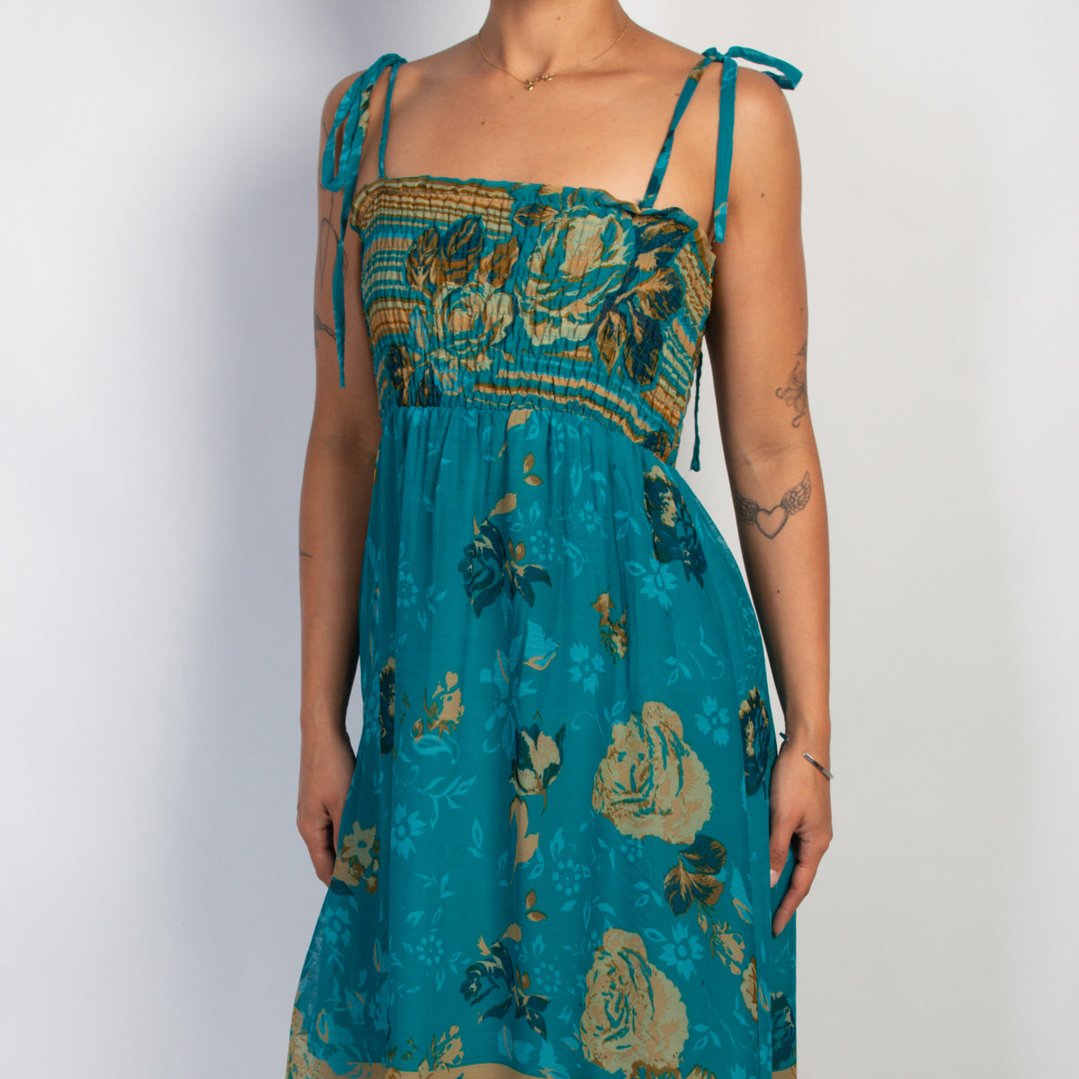 TEAL PATTERN MIDI DRESS