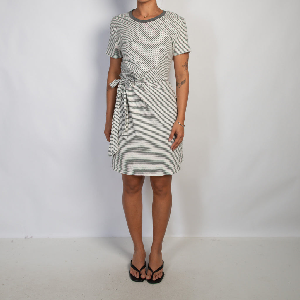 GREY STRIPE WRAP DRESS