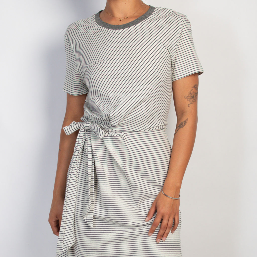 GREY STRIPE WRAP DRESS