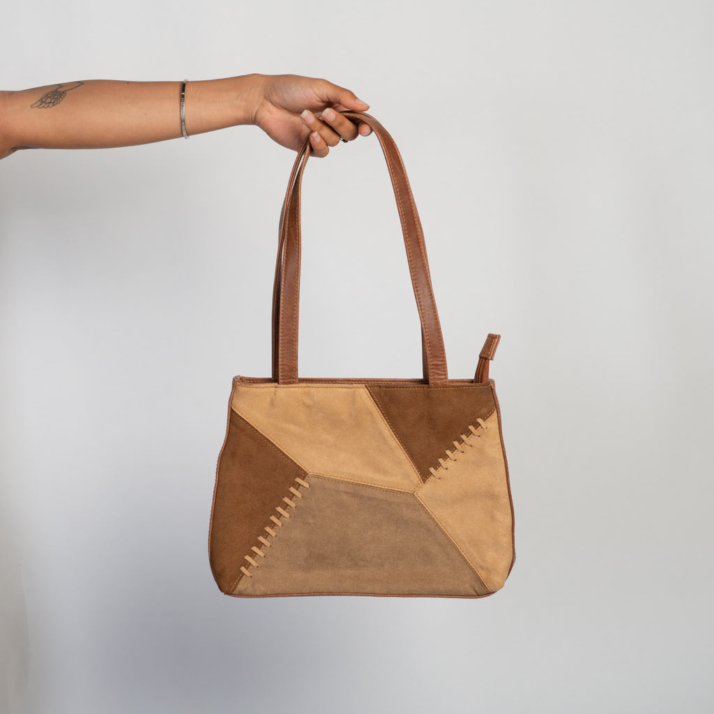 TAN PATCHWORK SHOULDER BAG