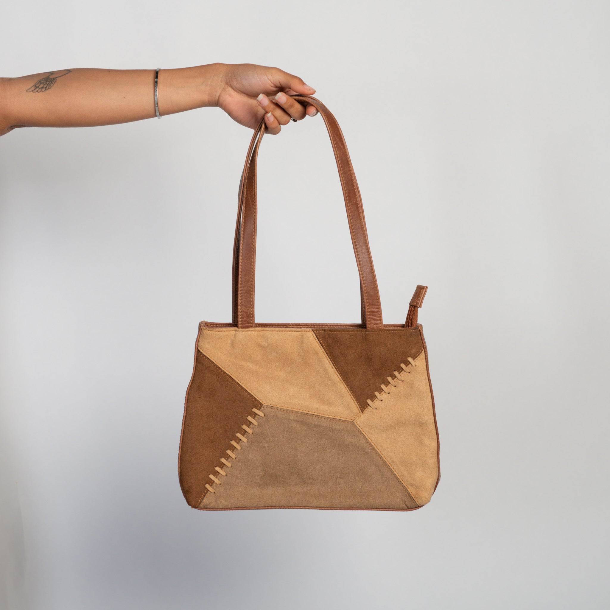 TAN PATCHWORK SHOULDER BAG
