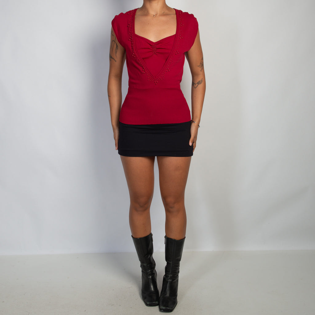 RED KNIT LAYERED TOP