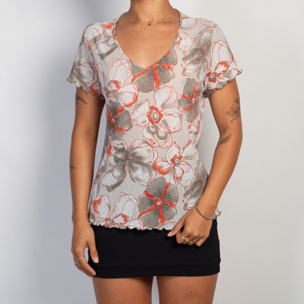 FLORAL MESH TEE
