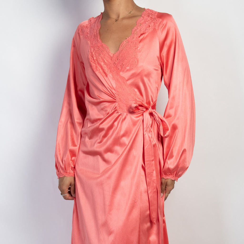 PINK SATIN DRESS + ROBE SET