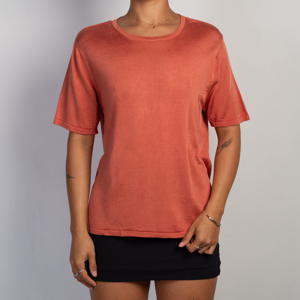 SALMON SILK KNIT TSHIRT