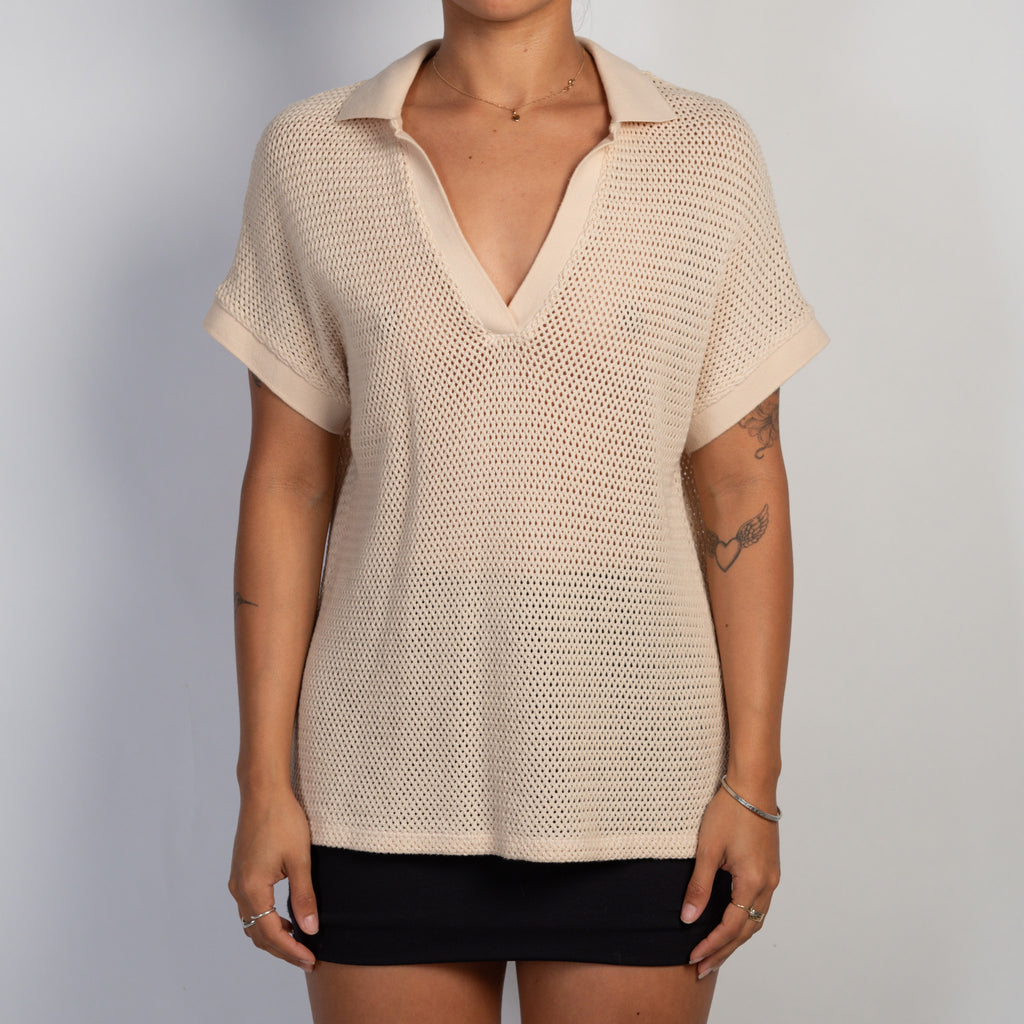 BEIGE KNIT POLO SHIRT