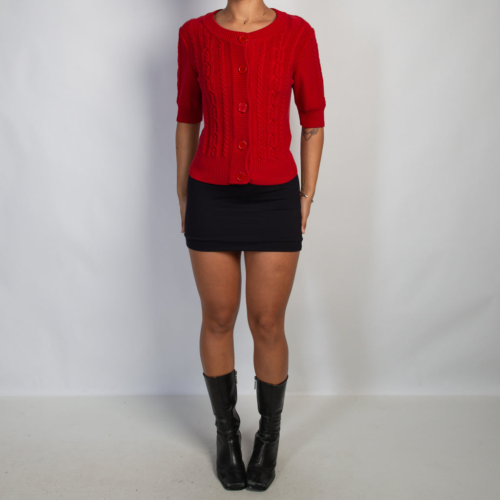 RED 1/2 SLEEVE CARDIGAN