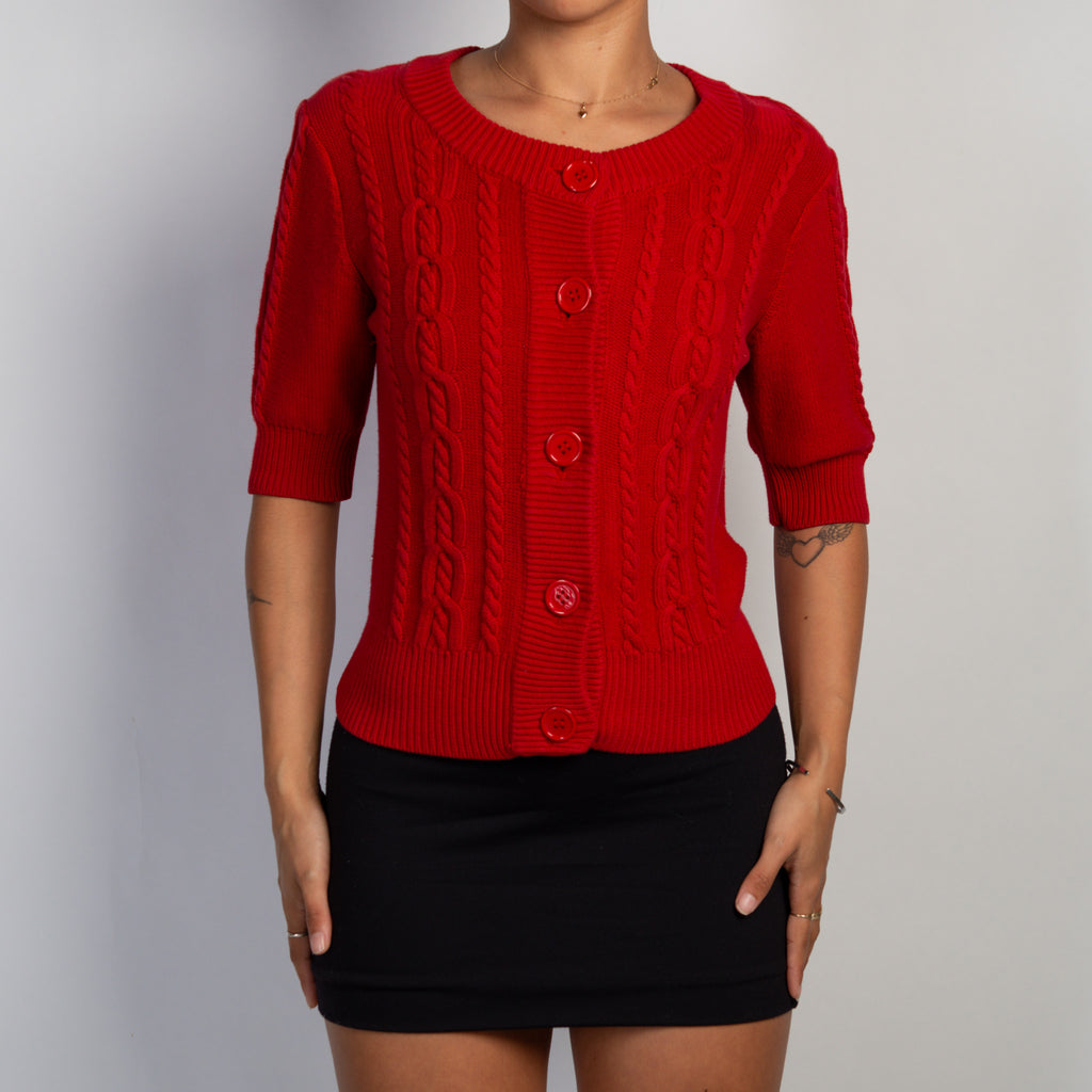 RED 1/2 SLEEVE CARDIGAN