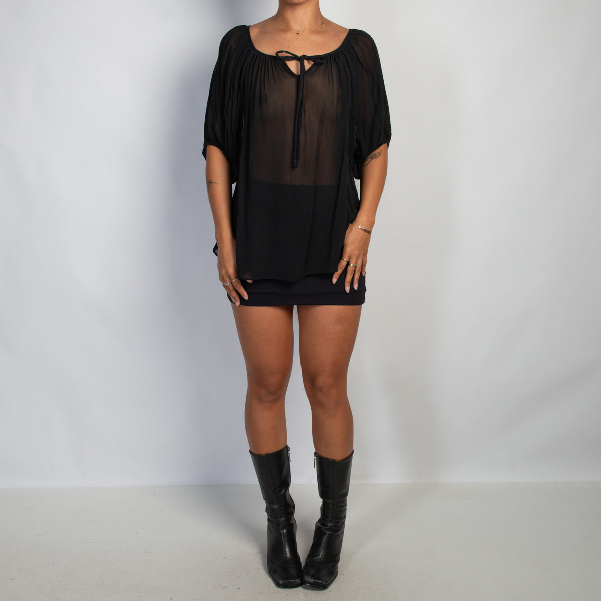 BLACK SHEER SILK TOP