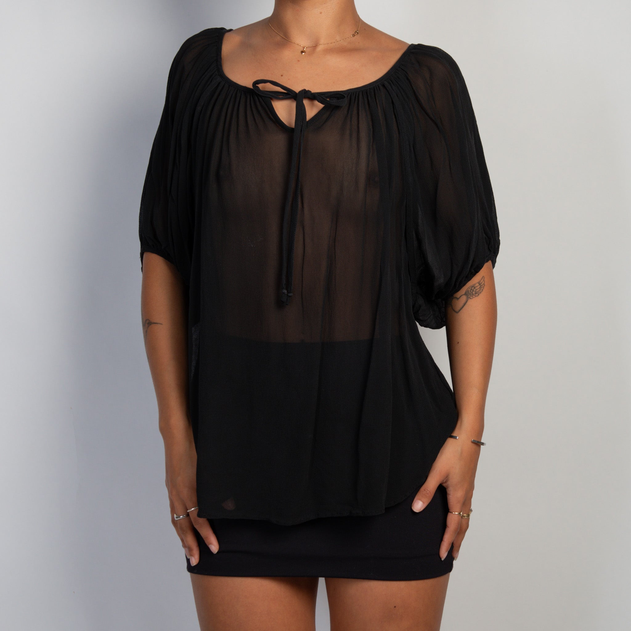BLACK SHEER SILK TOP