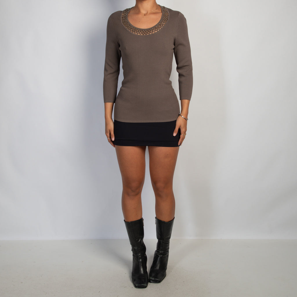 BROWN 3/4 SLEEVE TOP