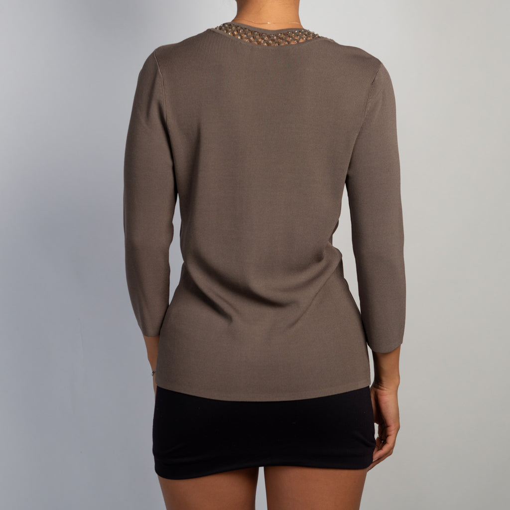 BROWN 3/4 SLEEVE TOP