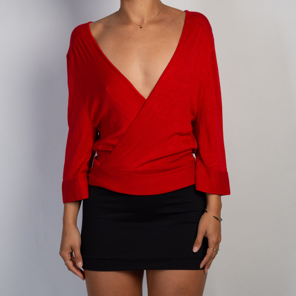 RED KNIT WRAP TOP
