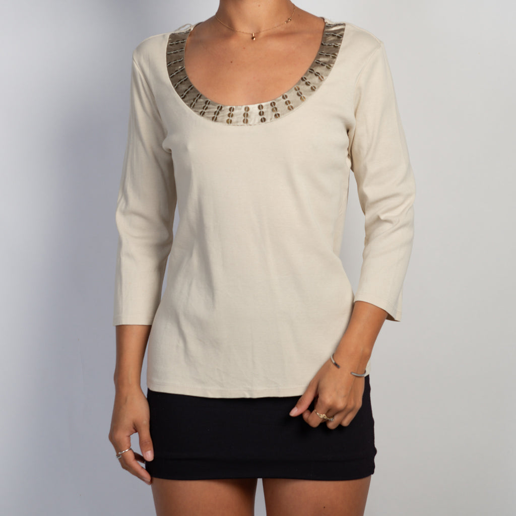 CREAM 3/4 SLEEVE TOP