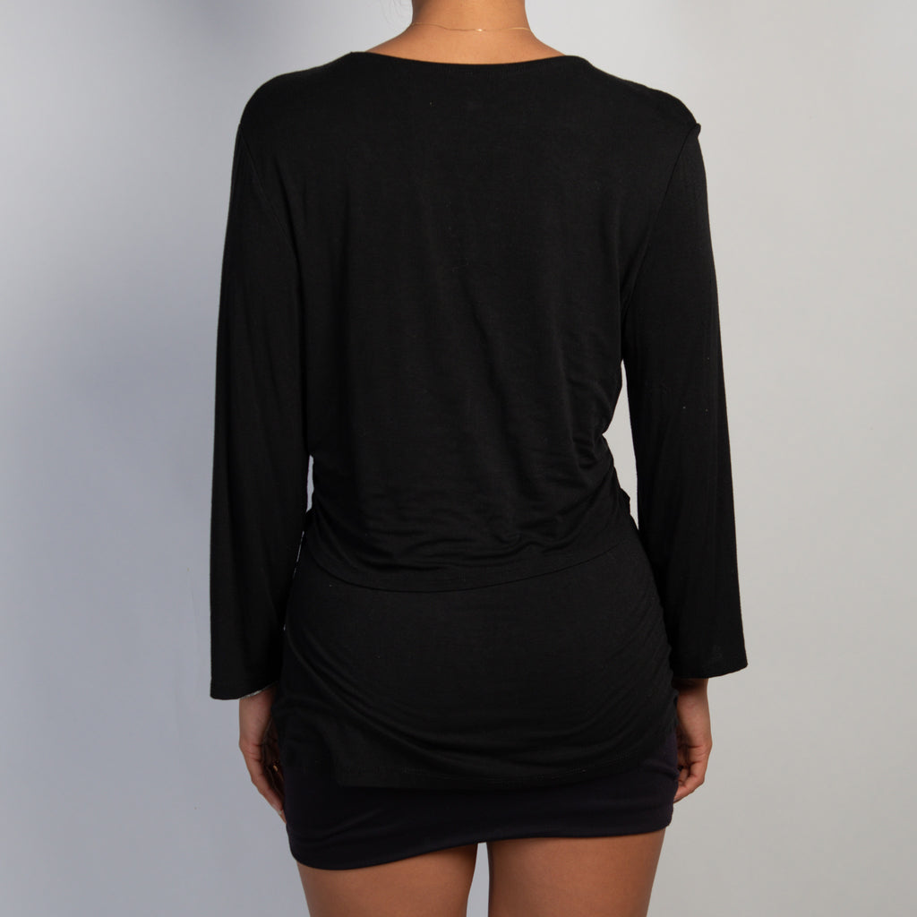 BLACK LAYERED WRAP TOP