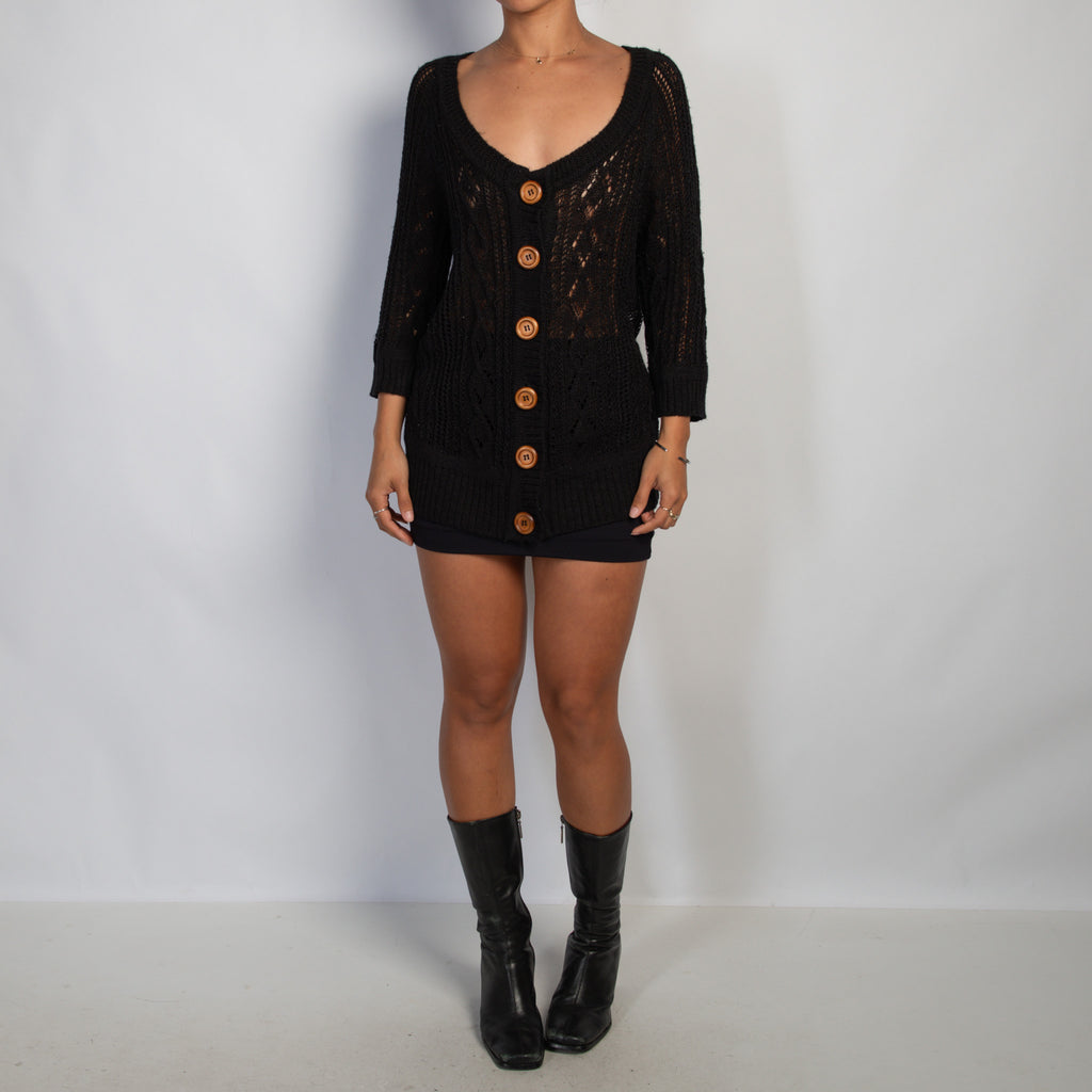 BLACK LOOSE KNIT CARDIGAN
