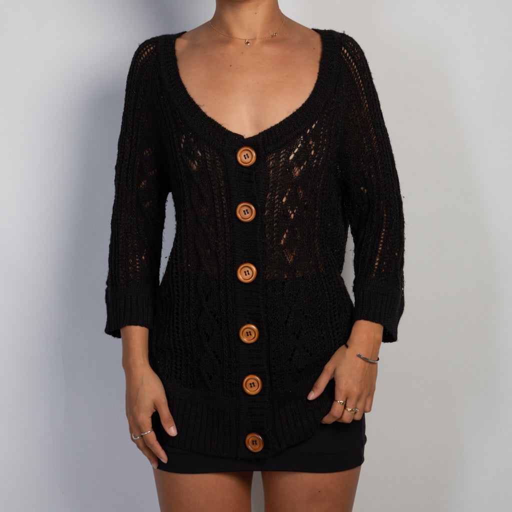 BLACK LOOSE KNIT CARDIGAN