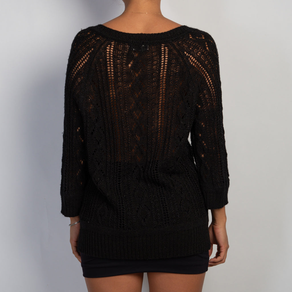 BLACK LOOSE KNIT CARDIGAN