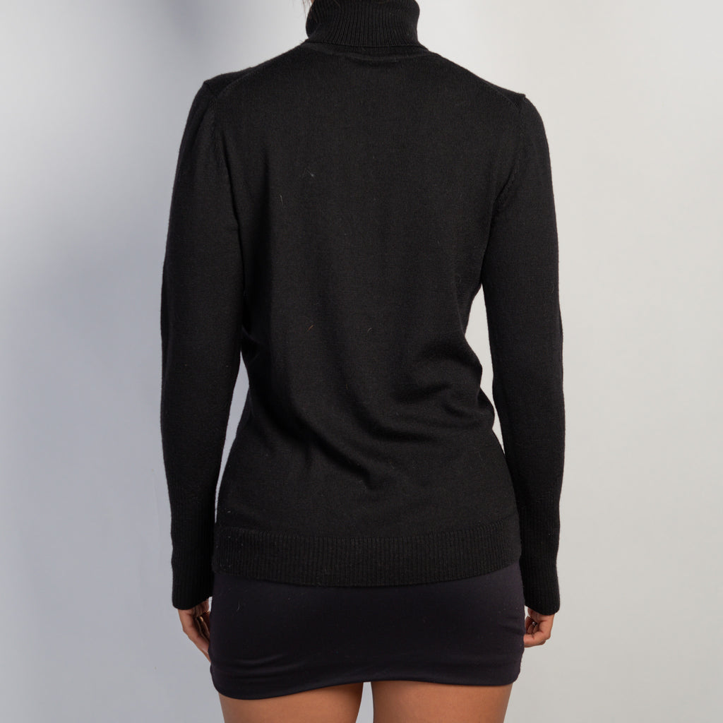 BLACK WOOL TURTLENECK TOP
