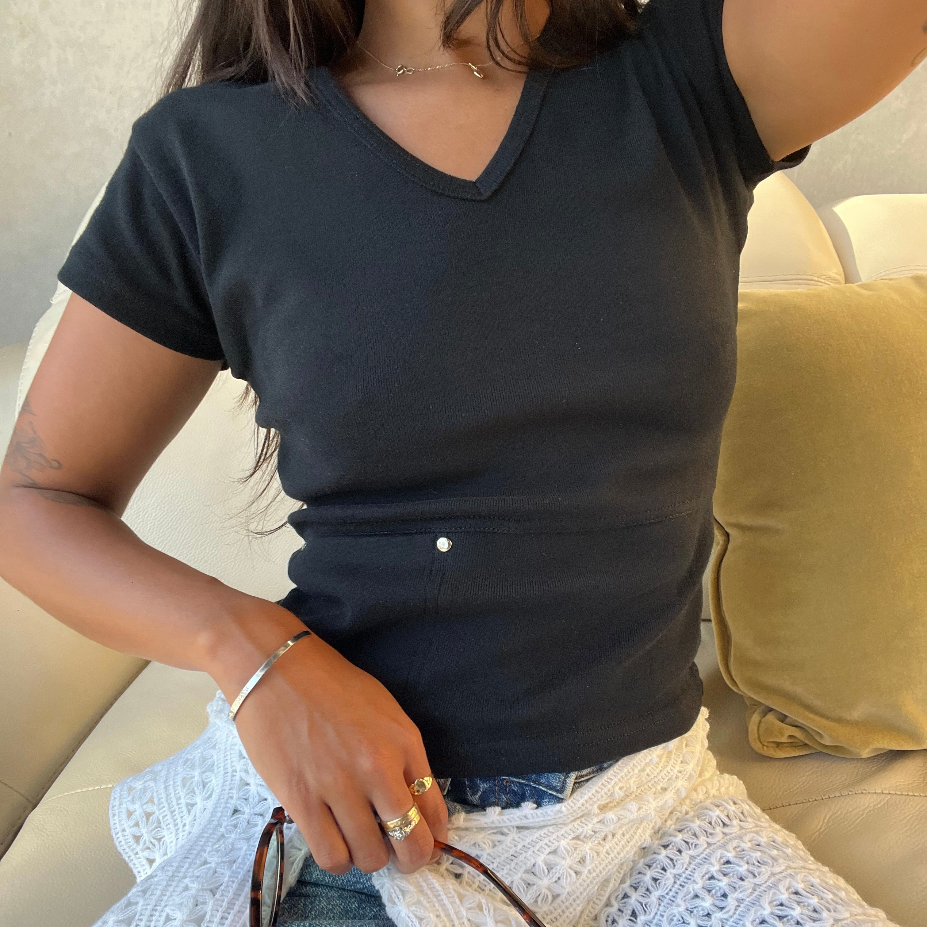 BLACK COTTON POCKET TEE