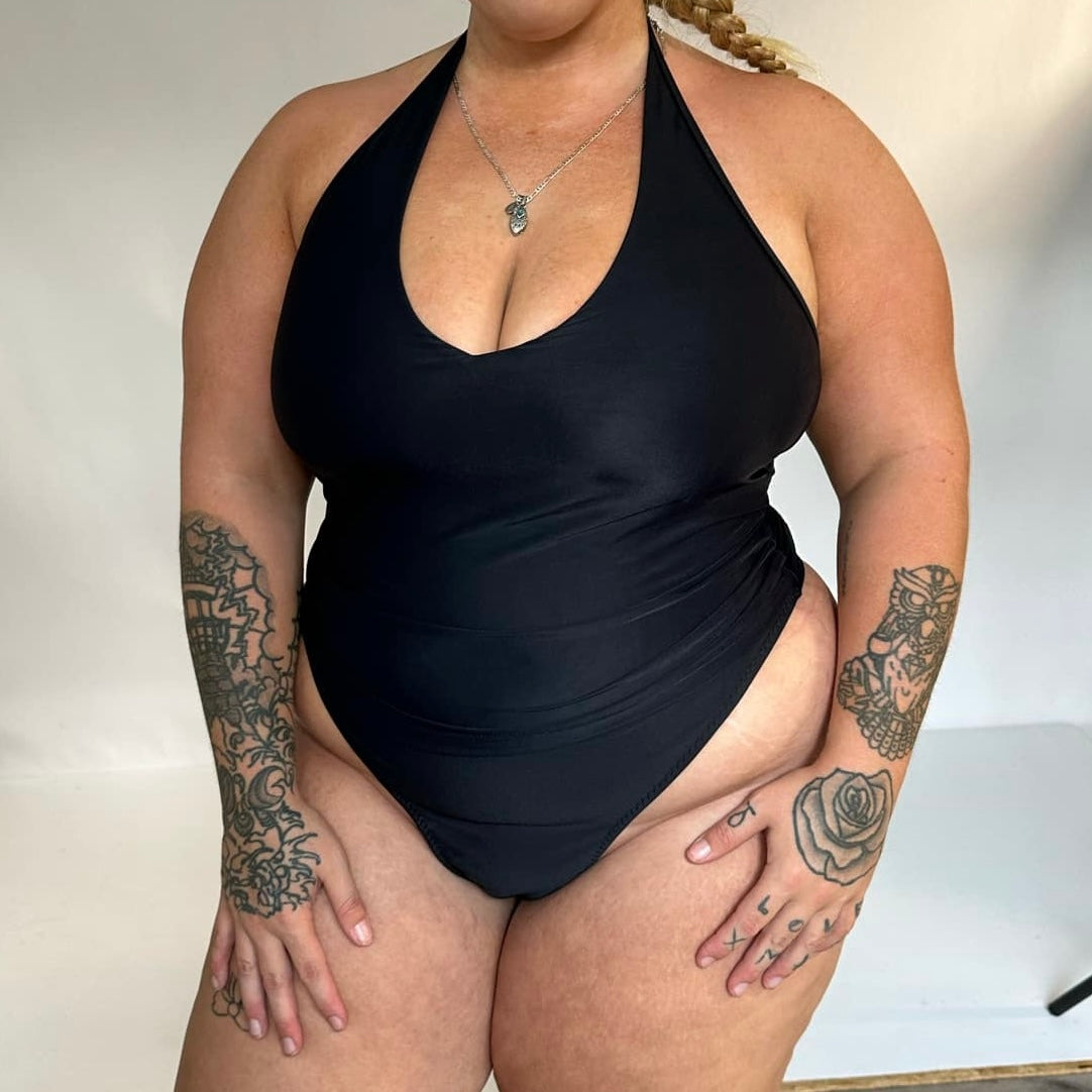 BLACK HALTER TANKINI TOP