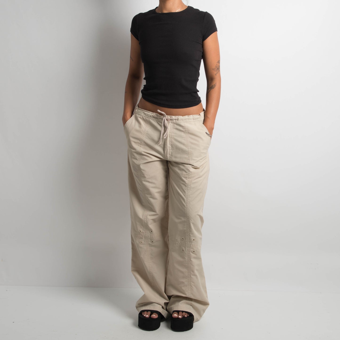 BEIGE UTILITY NYLON TROUSERS